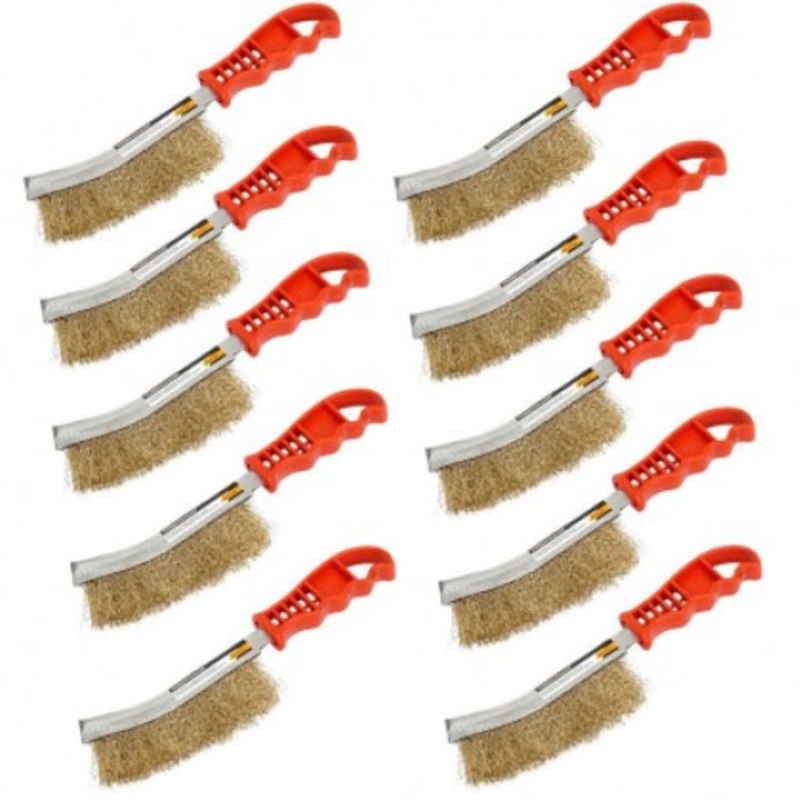 Комплект от 10 телени четки, месингови, Polax, многоцветни