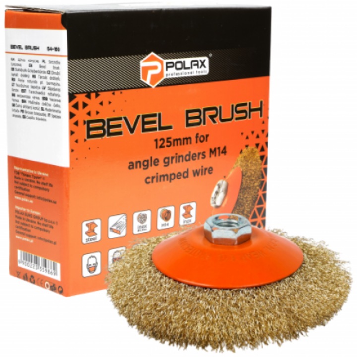Sarokcsiszoló kefe, Polax, Sárgaréz, 125mm, M14, Többszínű