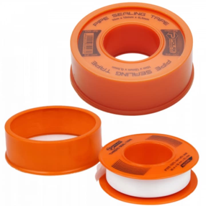 Banda de etansare a tevilor, Polax, teflon, 10 m x 12 mm x 0.1 mm, alb