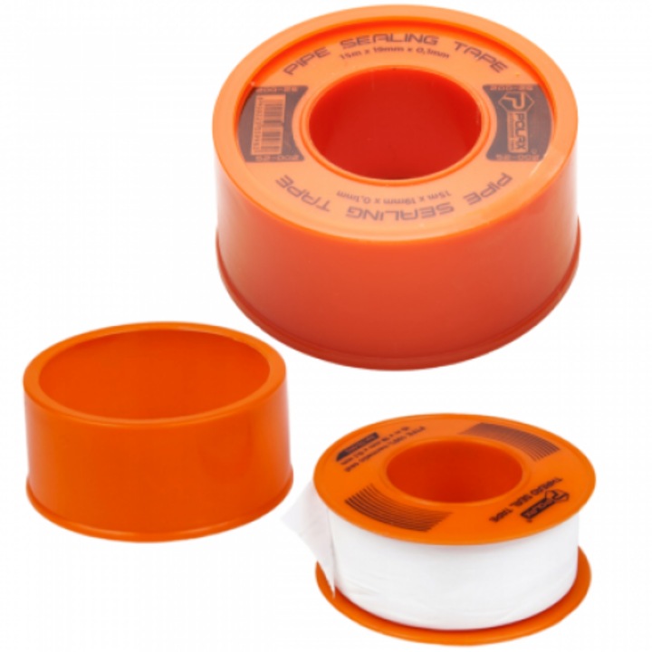 Уплътнителна лента за тръби, Polax, тефлон, бяла, 15m x 19 mm x 0,1 mm