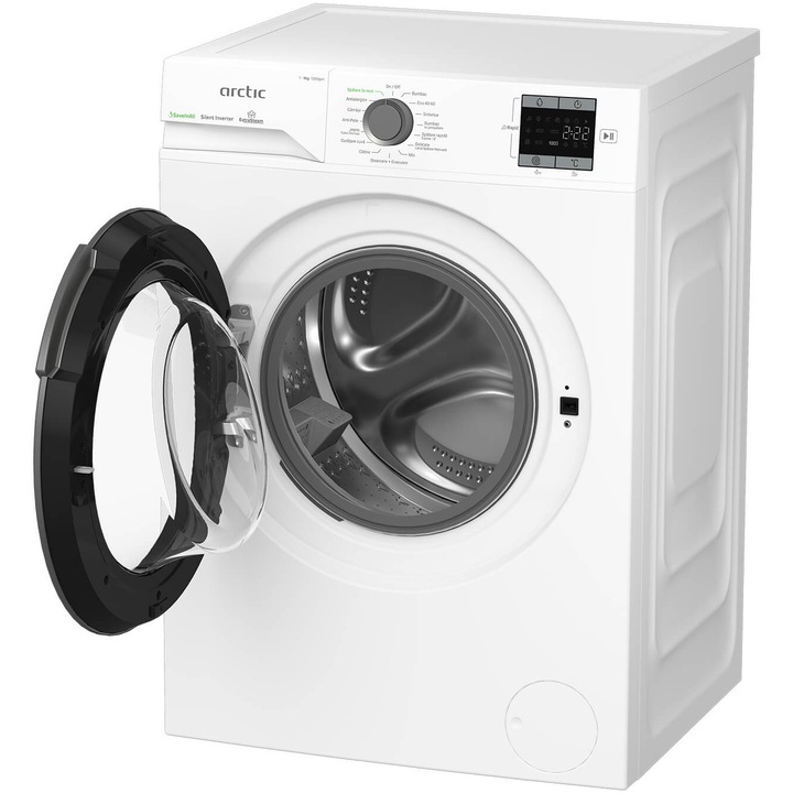 Masina de spalat rufe Arctic APLM1WFSU19210WG, 9 Kg, 1400 RPM, Motor Silent Inverter, Drum Clean+Steam, Child Lock, Anticrease, Digital Display, Add-In, Clasa A, Gri