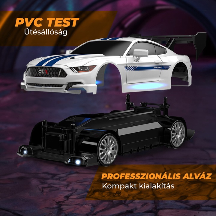 RC távirányítós autó, Timebox, Drift autó, 30 km/h, 4x4, LED fények, cserélhető gumik, 1 akkumulátoros elem mellékelve, gyerekeknek készült játék, 1:24, Kék