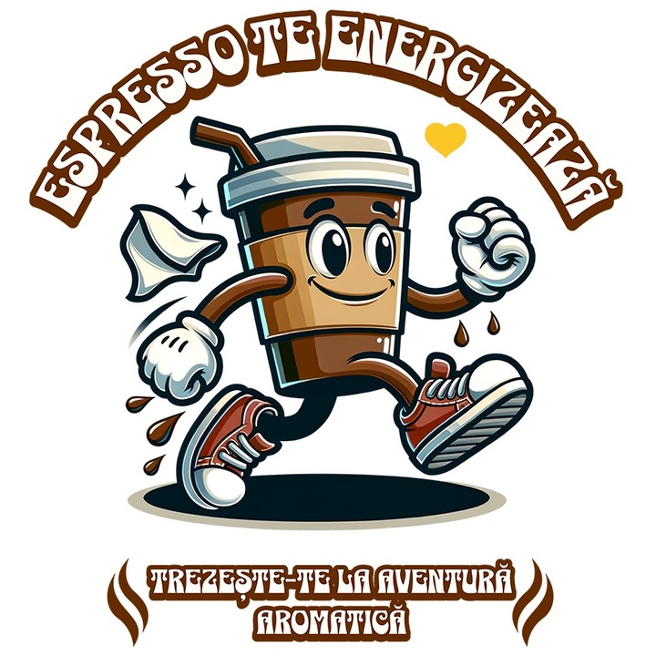 Sticker Adeziv pahar de cafea Espresso te energizeaza. Trezeste-te la aventura cu Margini Albe, PVC Vinyl 15 cm