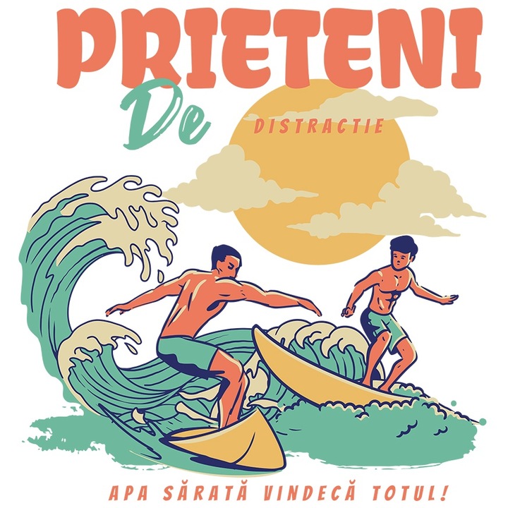 Sticker Adeziv PRIETENI DE DISTRCTIE SURF, VALURI MARE cu Margini Albe, PVC Vinyl 15 cm