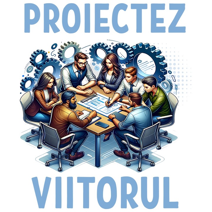 Sticker Adeziv Proiectez viitorul Echipa Ingineri Planuri 3D Arhitect cu Margini Albe, PVC Vinyl 10 cm