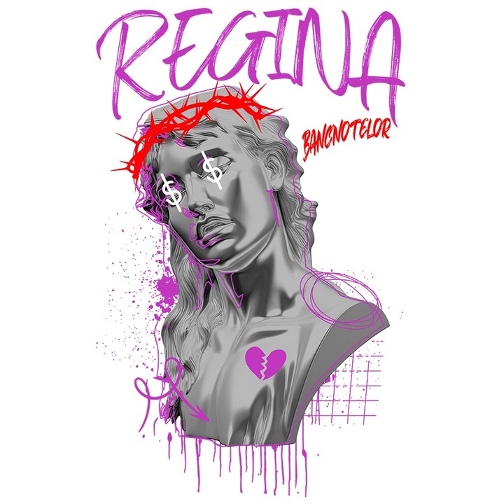 Sticker Adeziv regina bancnotelor statuie femeie cu coroana cu Margini Albe, PVC Vinyl 90 cm