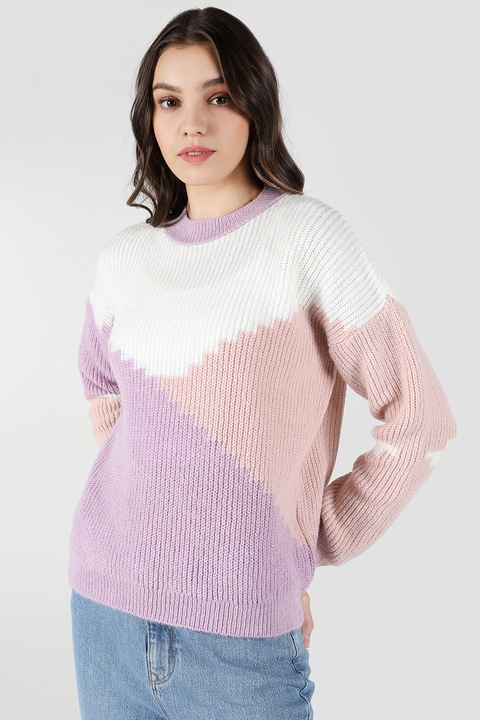 COLIN'S, Pulover cu decolteu la baza gatului, Alb/Roz somon/Lila