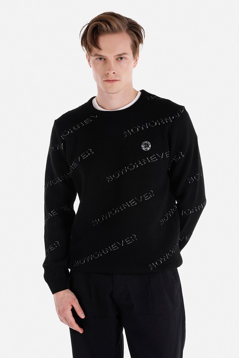 COLIN'S, Pulover cu decolteu la baza gatului si text, Alb/Negru