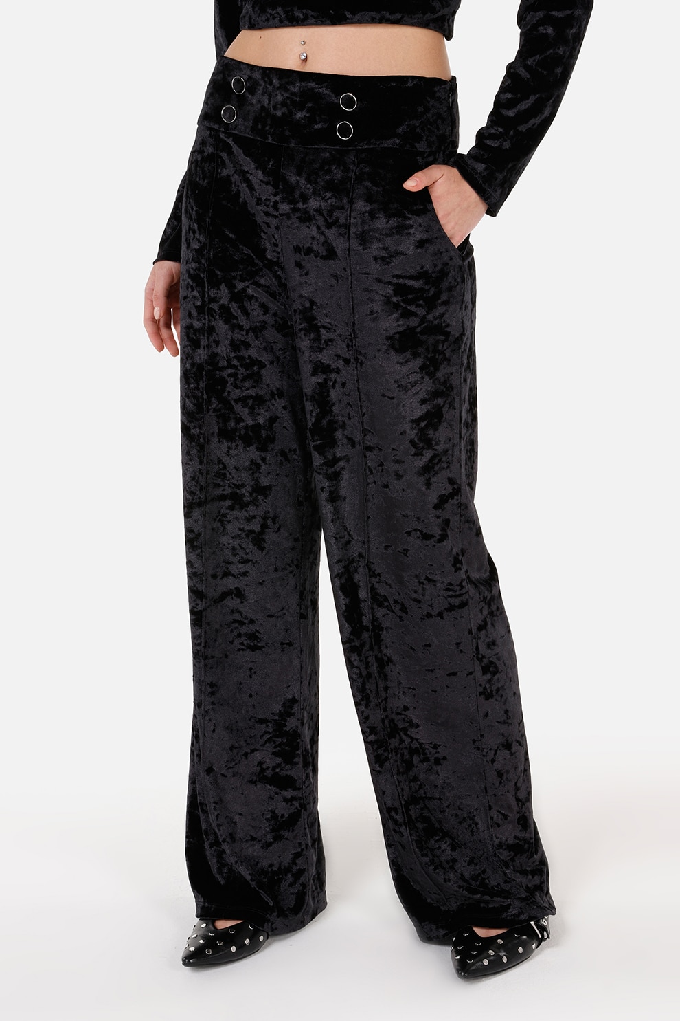 COLIN'S, Pantaloni ampli catifelati, Negru, S
