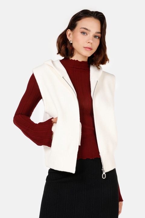 COLIN'S, Vesta cu fermoar si gluga, Alb optic, M