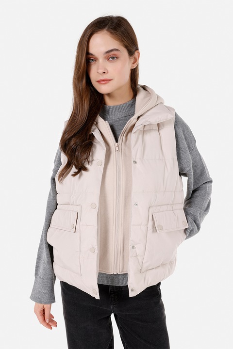 COLIN'S, Vesta cu textura dubla si gluga, Bej deschis, XS