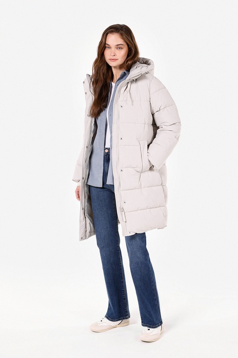 COLIN'S, Geaca lunga cu model matlasat, Alb fildes