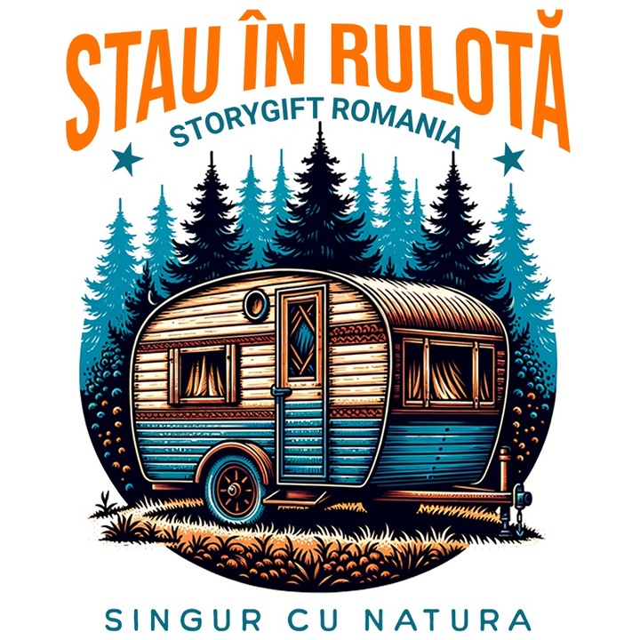 Sticker Adeziv stau in rulota singur cu natura aventura aer curat cu Margini Albe, PVC Vinyl 28 cm