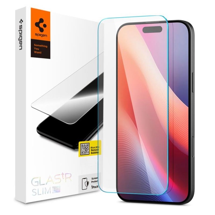Защитно фолио Spigen Glas.TR Slim, 0.2mm, 9H, прозрачно, за iPhone 16 Pro, пълен комплект