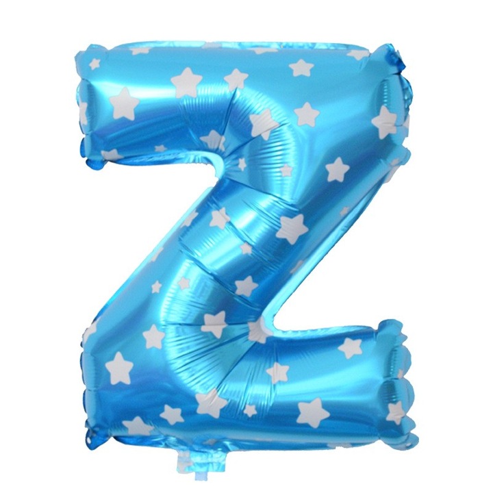 Fólia Lufi Fémbetű Z, 40 cm, Csillagmintás, Héliummal vagy Levegővel Fújható, Egyedi Csomagolás, Szívószál mellékelve, Kék