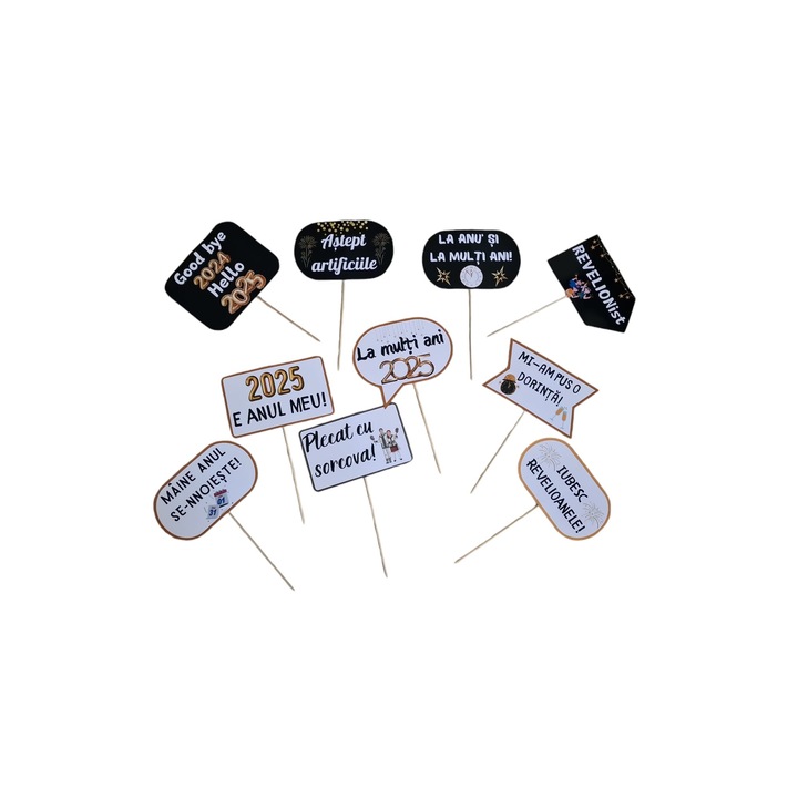 Set Propsuri Revelion / Anul Nou, Carton lucios, multicolor, 12x20, 10 buc