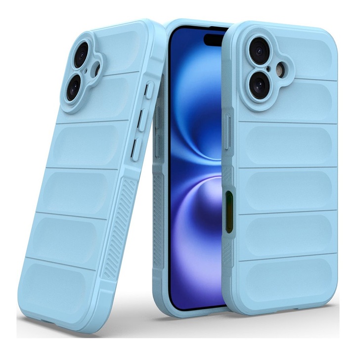 Szilikon mikroszálas bélésű puffer tok Apple iPhone 17-hez, katonai minőségű ellenállás, ujjlenyomat-mentes, rugalmas TPU, kék