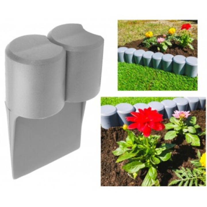 Set palisade din plastic RODlO, 15 bucati, rezistente la intemperii, 110x185mm, gri