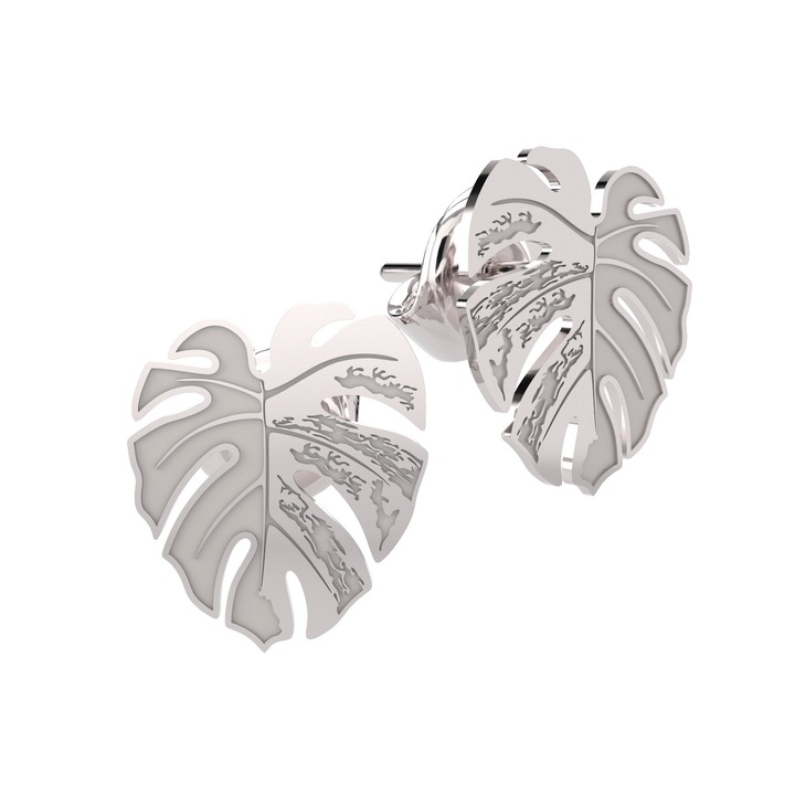 Cercei din aur alb 14K Monstera