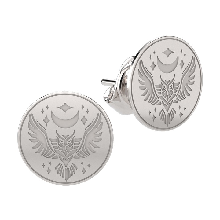 Cercei din aur alb 14K Owl