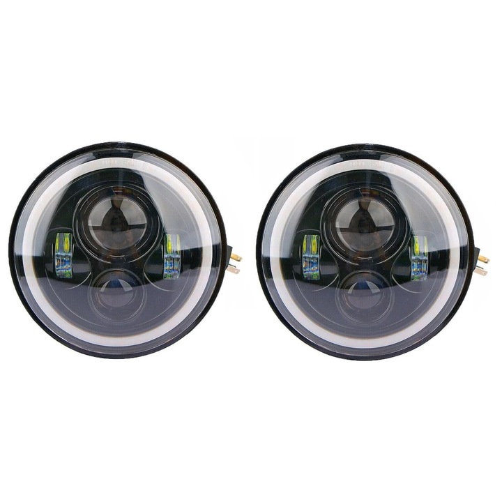 Set Far LED universal de 7" 18 cm halogen 12V-24V cu faza scurta/lunga DRL (lumini de zi) semnalizator alb-galben 6500 lm pentru ATV SUV motocicleta camion tractor si altele