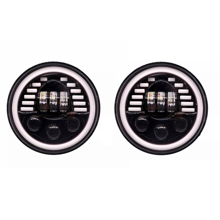 Set Far universal LED de 7" inci 18 cm cu halogen 12V-24V faza scurta/lunga cu lumini de zi DRL semnalizare alb-galben 7000 lm potrivit pentru ATV jeep motocicleta camion tractor si altele