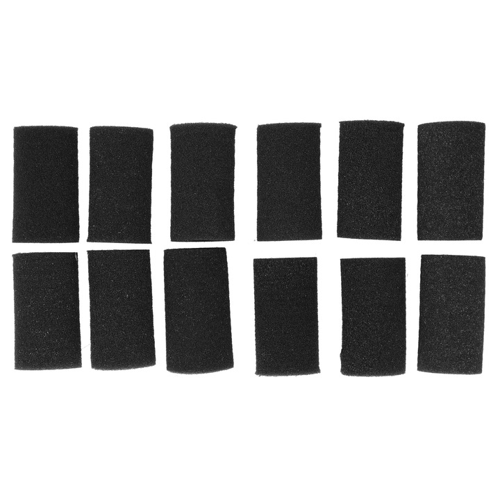 Set 12 filtre din burete pentru acvariu, ecologic, reutilizabil, negru, 5 x 9 cm