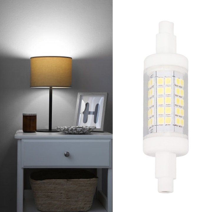 R7s LED izzó 80 mm-es 5 W-os kétvégű reflektor 60 LED-del, 6000 K fehér fényű kukorica világítással, 220 V-os cseréhez