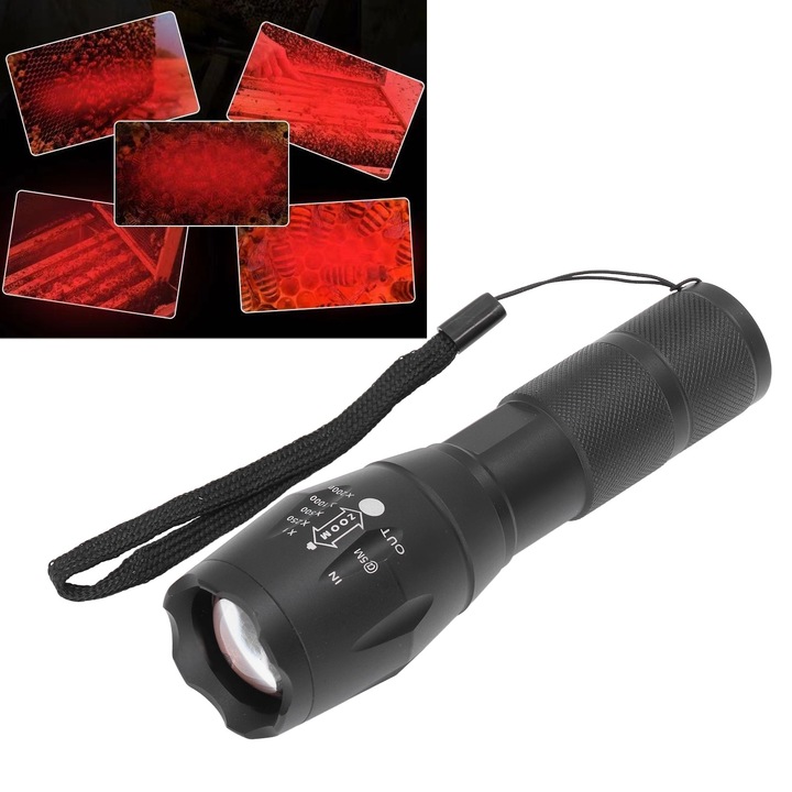 Преносим LED фенер, longziming, телескопичен, водоустойчив IPX54, червена светлина, 16cm x 3.5cm