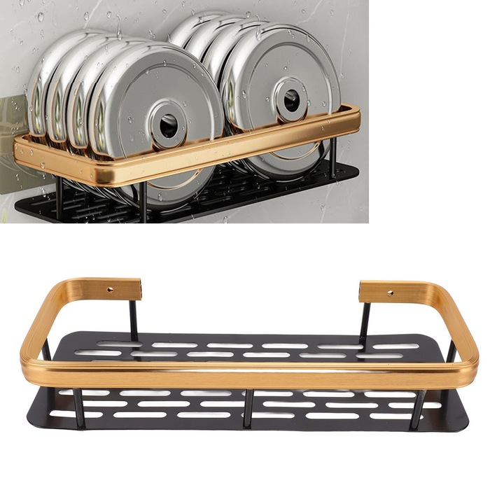 Jormftte zuhanytartó, alumínium, 30x13x5,5 cm, rozsdaálló, öntapadós rögzítés, fekete arany