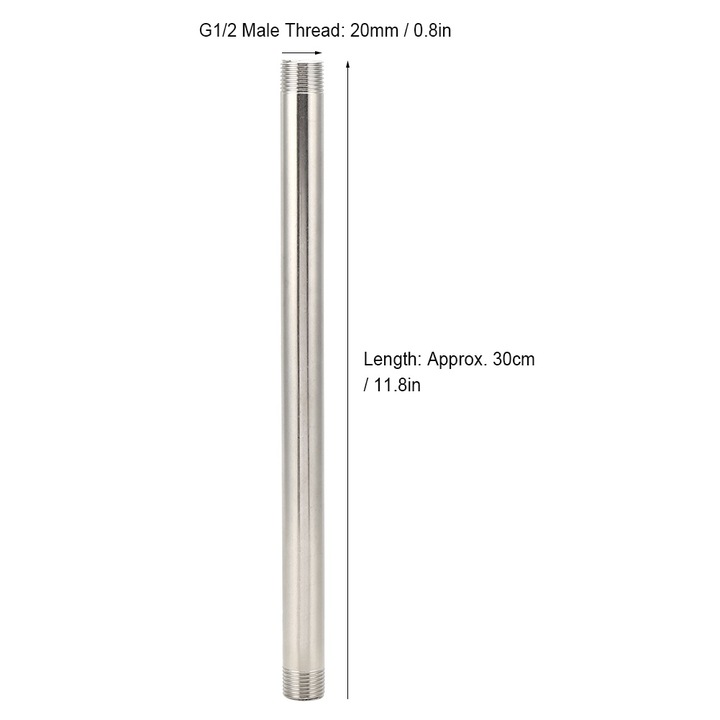 Rozsdamentes acél szerelvények, Jormftte, G1/2 és G3/4 menetes hosszabbító, 30cm, vízhez és gázhoz