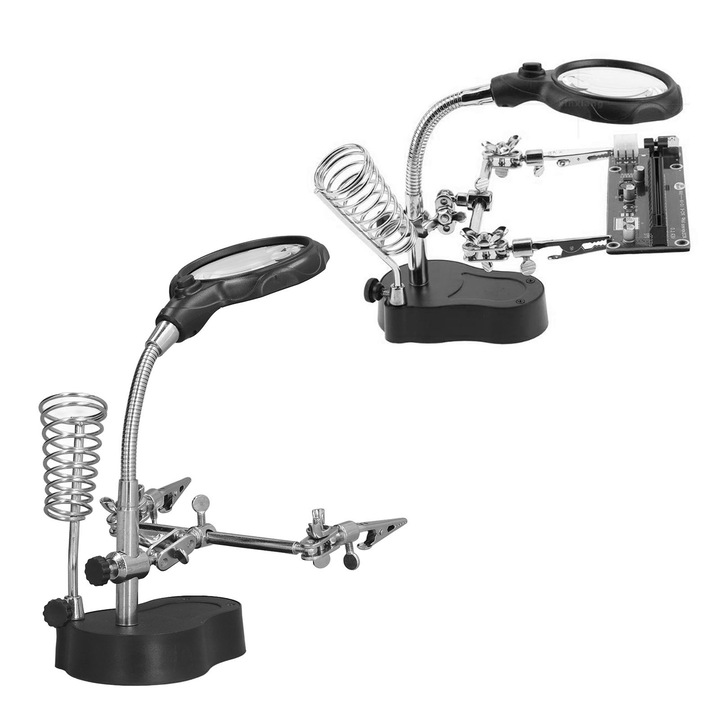 LED-es nagyító, Jormftte, 3.5x és 12x, 10x7cm, 18cm magas