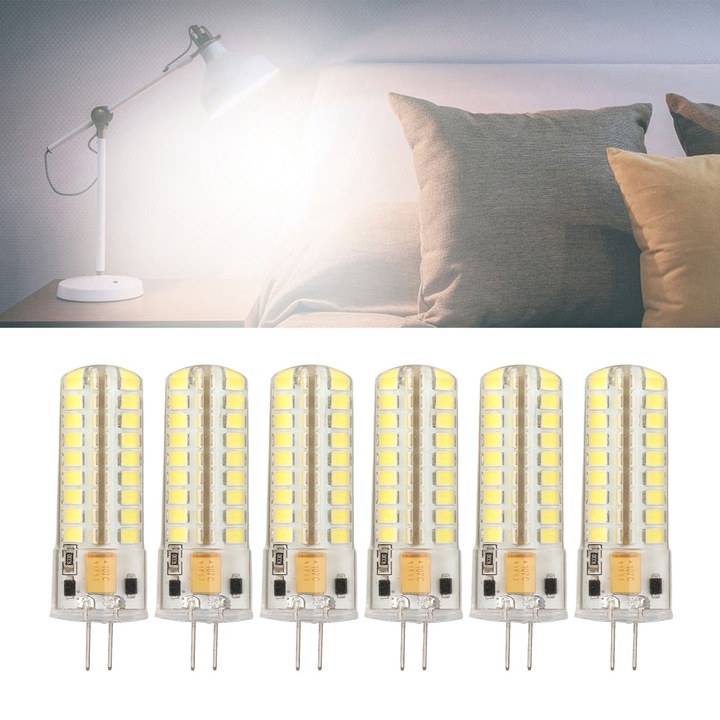 Jormftte 6 db G4 LED izzó készlet, 700LM, 7W 72LED 360°-os fehér világítás 57x17mm