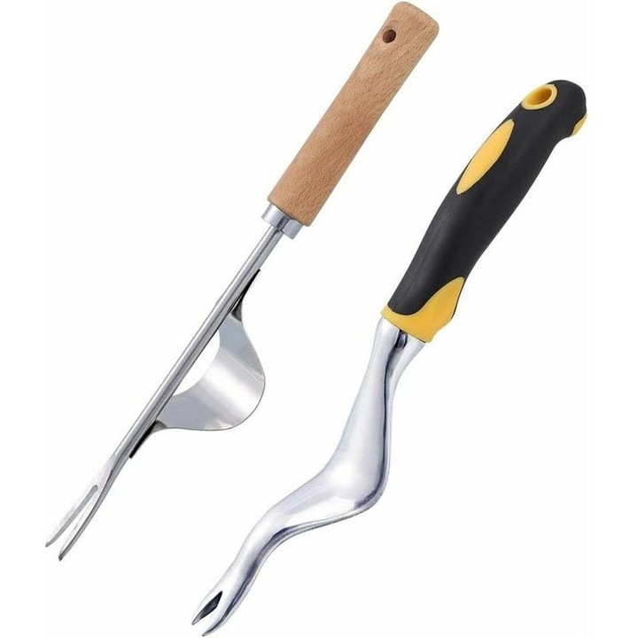 Unealta de indepartat iarba, AMRINUGL, design ergonomic, 2 bucati, maner din lemn, otel inoxidabil, aliaj de aluminiu