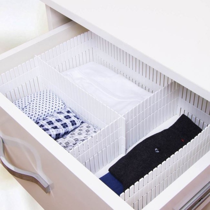 Set 4 separatoare pentru sertare Antbro® din plastic alb, cu asamblare rapida, 40x10cm