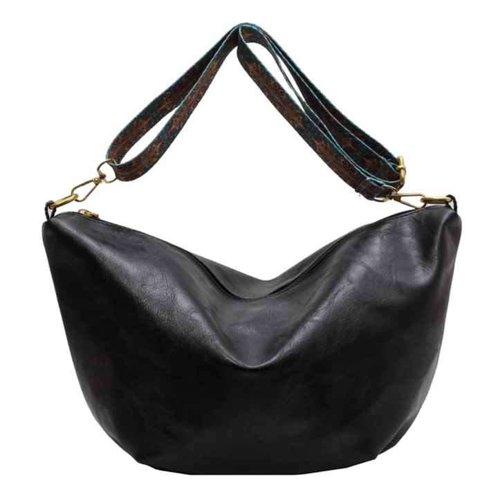 Jormftte puha bőr válltáska, fekete, széles pánttal, kis méret