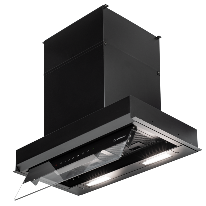 Turbionaire Enia 60 Plus TNP60BB beépíthető páraelszívó, Brushless Motor 800mc/h, WIFI, Levegőtisztító funkció, Szűrőtisztítás/cserére emlékeztető, Érintésvezérlés a mobil panelen, Függőleges/vízszintes kifúvás, A+ energiaosztály, Fekete