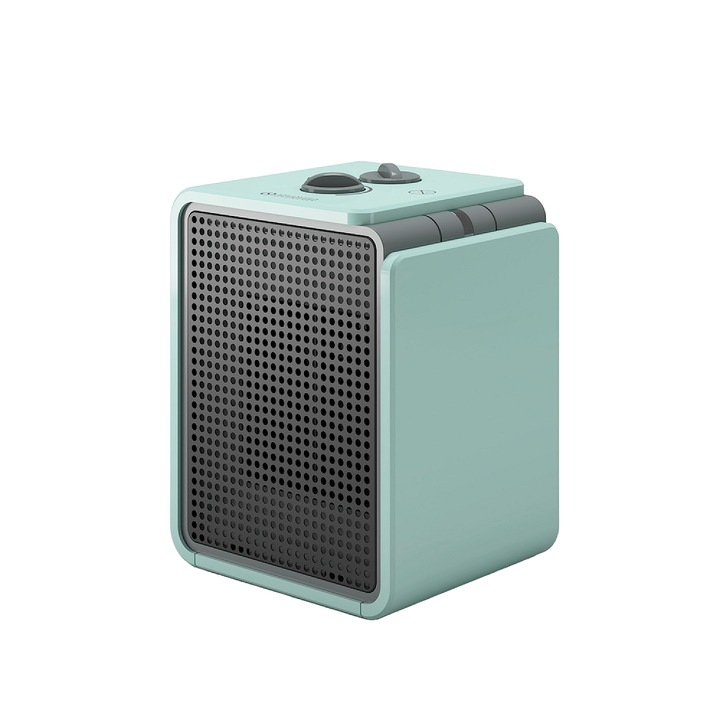 Aeroterma electrica Olimpia Splendid, Caldo Cubic, cu ventilare, potrivit vara/iarna, 2 trepte putere, temperatura reglabila, protectie anti-stropi, termostat, functie anti-inghet, protectie supraincalzire, design compact, turcoaz