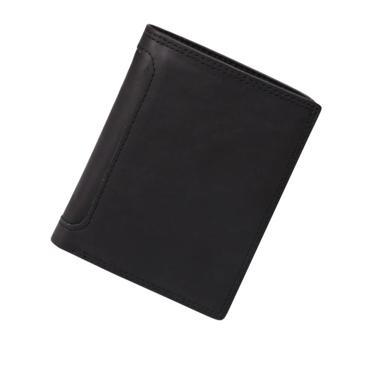 Portofel barbati din piele naturala OnXsmart®, SLIM, Protectie RFID, Stil Vintage, realizat manual, buzunar monede, multiple sloturi pentru carduri, Negru
