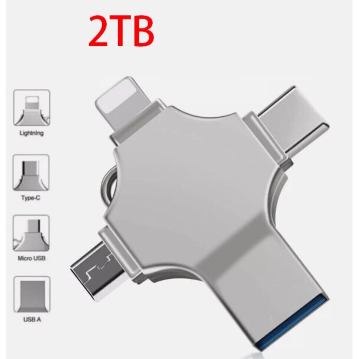 Mmgoqqt USB памет, 2TB, 4 в 1, междуплатформен трансфер на данни, Plug and Play, за iPhone, тип C, Android