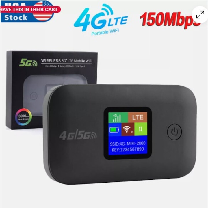 Hotspot mobil 4G LTE, AMRINUGL, suporta 10 utilizatori, viteza mare de internet, design portabil