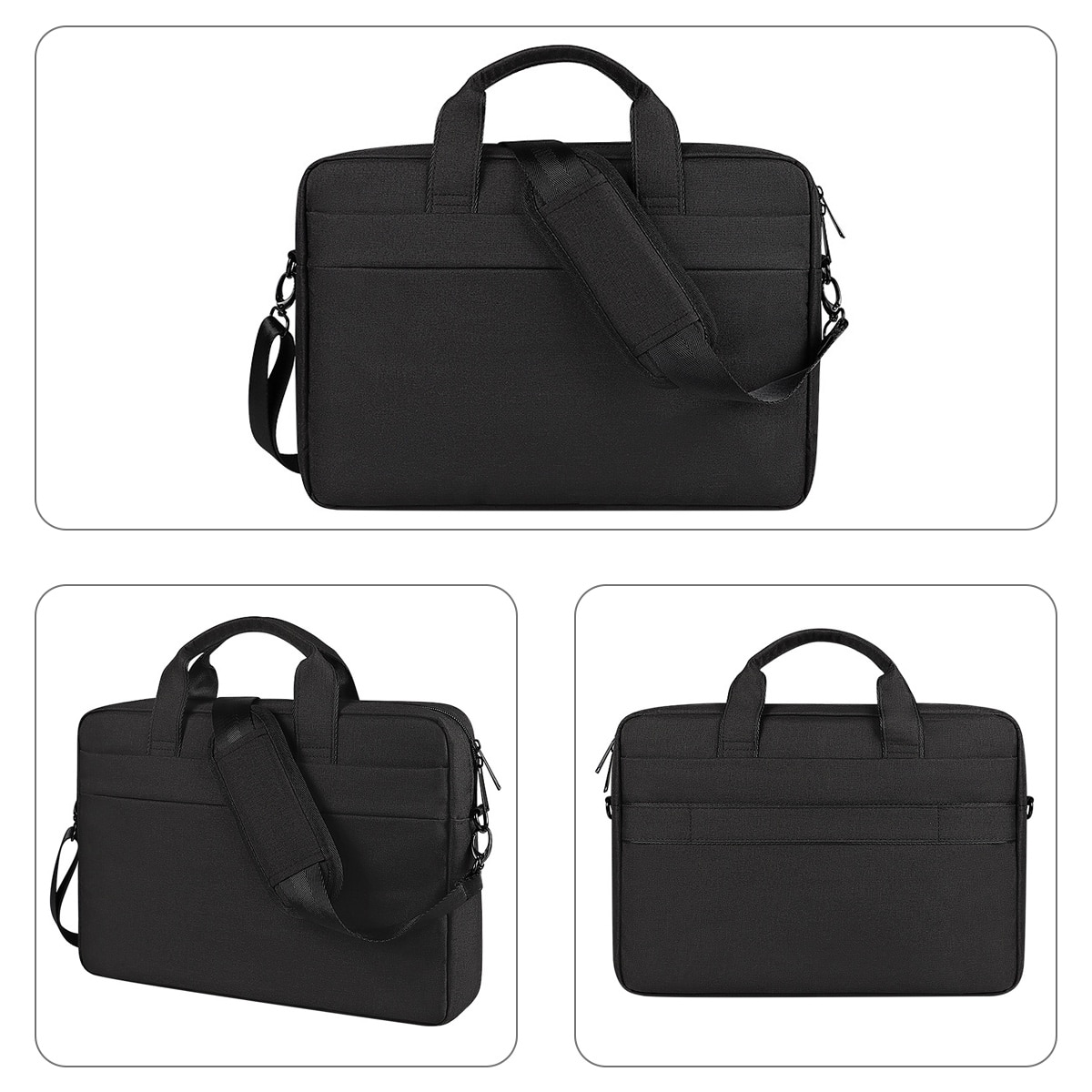 Geanta laptop extensibila 14.1-15.4 inch negru, curea umar reglabila, buzunare multiple