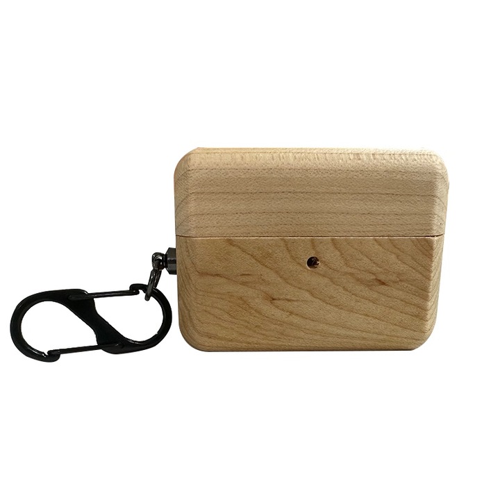 Husa de protectie din lemn pentru AirPods Pro, cu breloc carabina