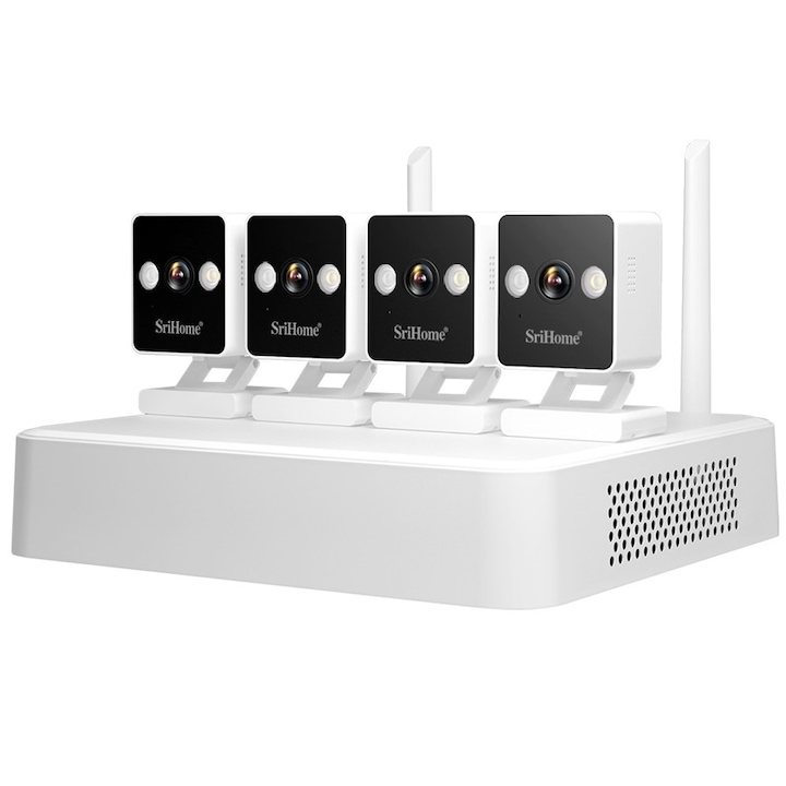 Kit supraveghere video complet 4 camere exterior FULL HD cu IR 20 m cu vizionare live telefon mobil, hard 1Tb