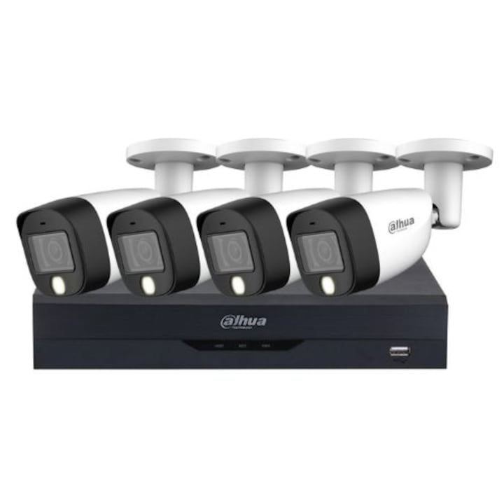 Sistem supraveghere Dahua 5MP 4 Camere Analog Exterior Lentila 3.6mm Dual Light IR 20m WL 20m Microfon si DVR 4 canale
