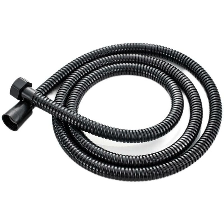 Hose de dus din otel inoxidabil extra lung 1.5m, finisaj negru mat, rezistenta la presiune inalta, conector din alama solida