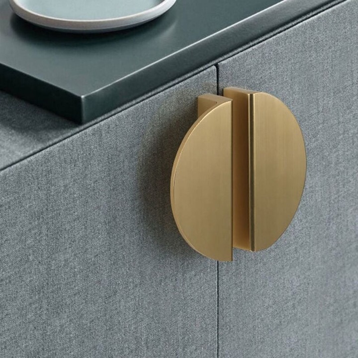 Дръжки за мебели от масивно злато от месинг, полукръгла форма, комплект от 2, за врати на кухненски и спални шкафове