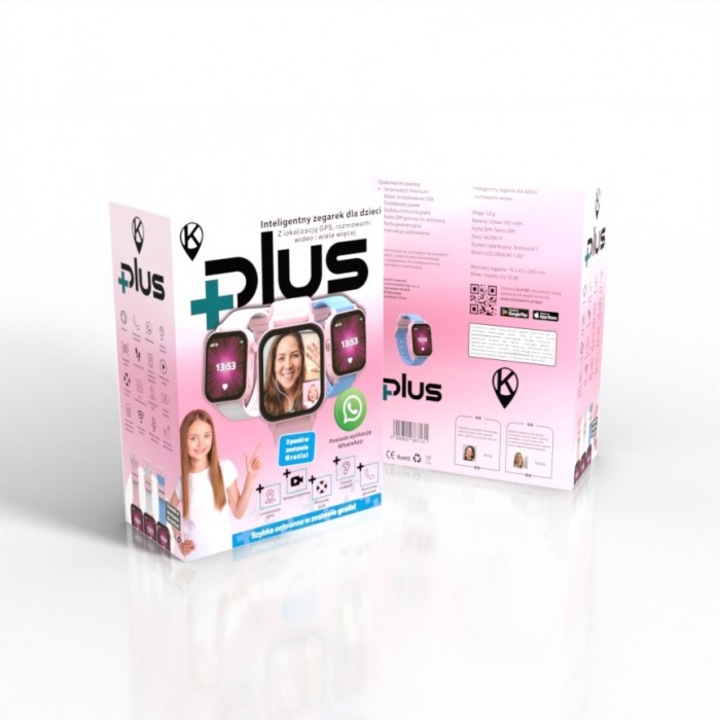 Детски смарт часовник KidiZ Plus, GPS, 3 гривни, розов, 245x41x15mm