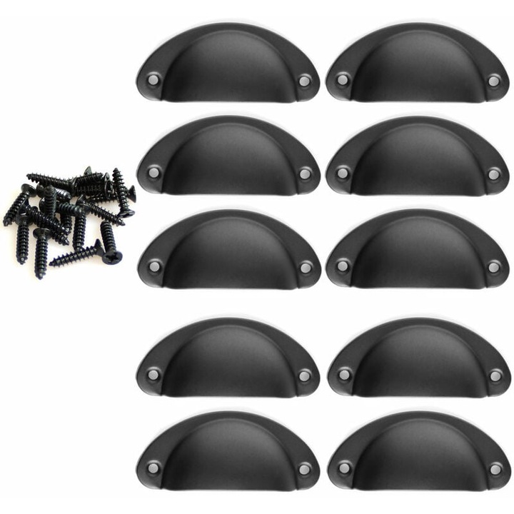 Set 10 manere mobilier Enforose, din fier, rezistente la coroziune, 82x35mm, negru