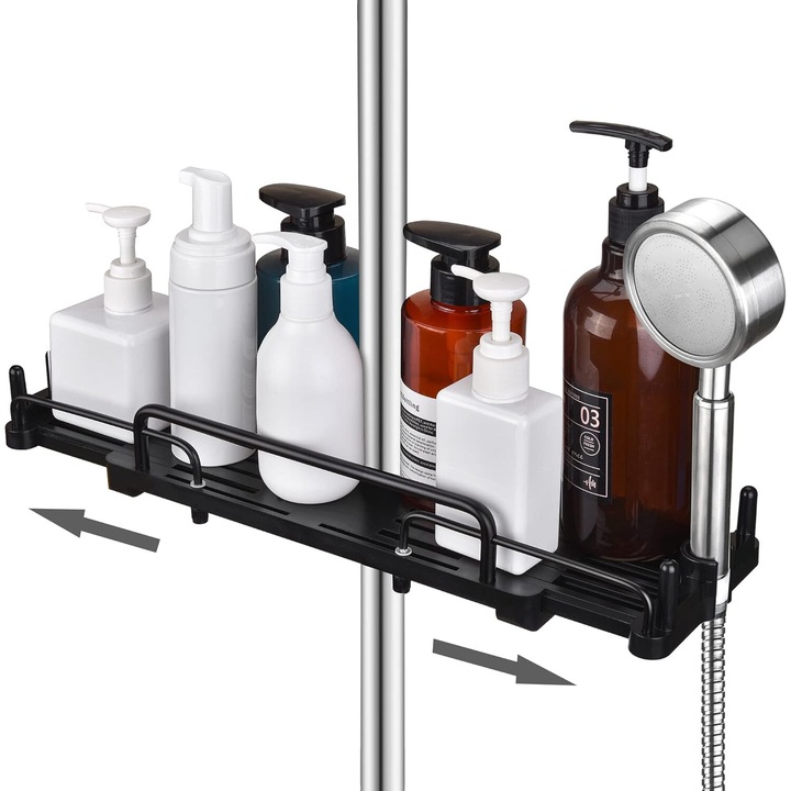 Suport coltar pentru dus, Enforose, design extensibil, inox rezistent la rugina, montare fara gaurire, 18x25cm, negru